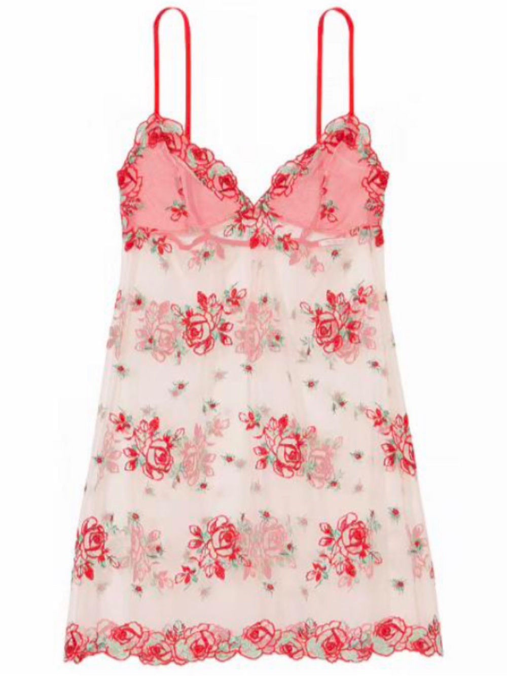 Victoria's Secret Floral Embroidery Sheer Mesh Slip in Evening Blush